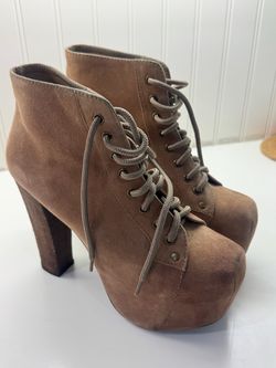Brown Suede Platform Lace-Up Ankle Boots