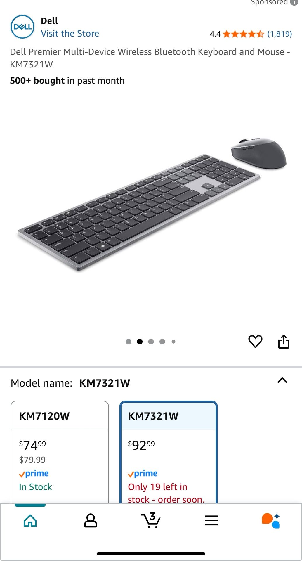 Dell Premier Multi-Device Wireless Bluetooth Keyboard and Mouse - KM7321W