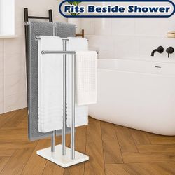 (930002) Freestanding Towel Rack 3-Tier, Towel Rack Stand with Marble Base, Stable Towel Racks for Bathroom Freestanding, White