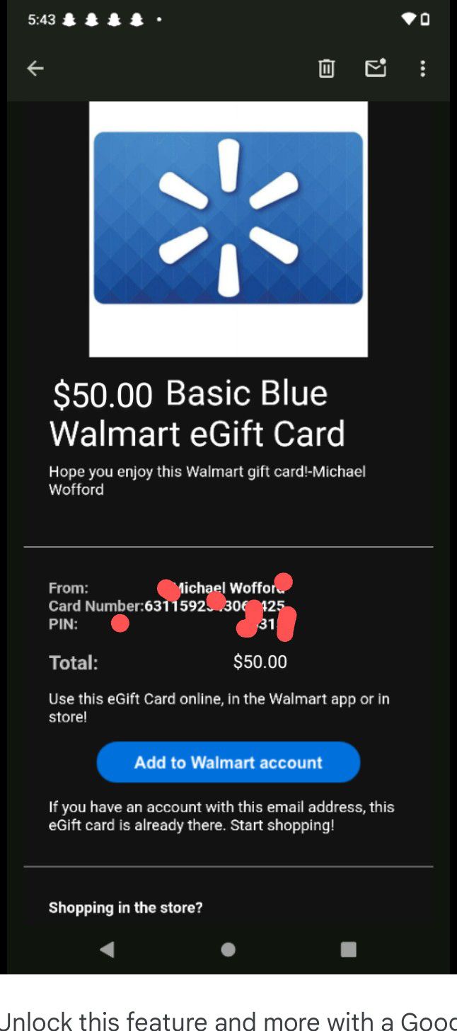 Walmart eGift Cards Two Of Them $50 Per