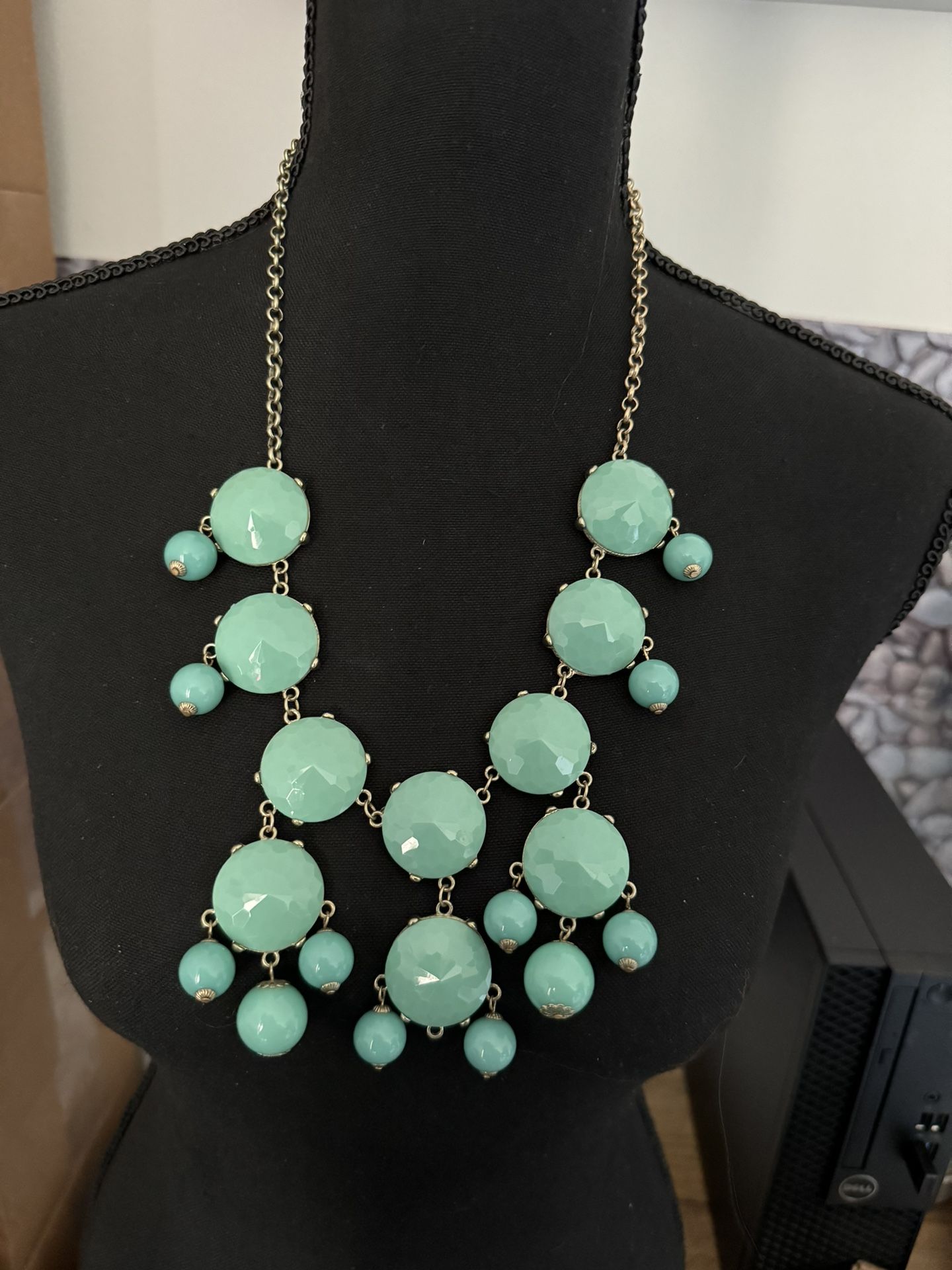 Vintage Faux Turquoise Dangle Necklace w/Adjustable Chain