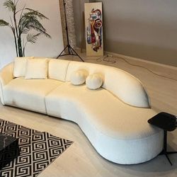 New/ Cloe Ivory Boucle Raf Curved Sectional,seccional, Couch/ Delivery Available 