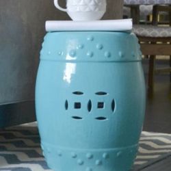 CERAMIC GARDEN STOOL, Decorative Garden Stools, Round Portable Ceramic Side Table, Hollow Out Drum Stool, for Patio, Deck, Backyard, Outdoor 