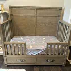 Two Rustic Hardware Cribs With Toddler Bed Conversion Kits And Matching Changing Table