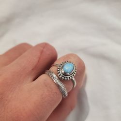 Ser Of Silver Rings Women Rings Blue Stone Ring (Size US 6) And Cubic Zirconia Ring (Size US 4)Very Good Condition 