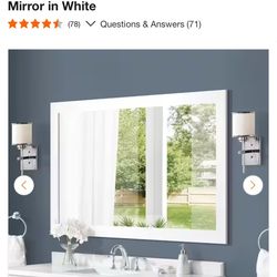 Mara 60 in. W x 36 in. H Rectangular Framed Wall Mount Bathroom Vanity Mirror in White