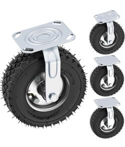 VELPAX 8 Inch Pneumatic Caster Wheels Set of 4 (2 Swivel/2 Rigid),Heavy Duty Casters,Tolerable 880 LBS,Rubber Knobby Tread for Workbench, Cart, Trolle