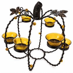 Decorative Metal Pumpkin Tealight Candle Holder with Amber Glass Cups