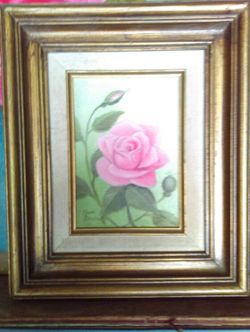 Original Framed Oil Painting Pink Rose