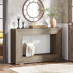 GRAY- Farmhouse Console Table, 47" Rustic Wood Entryway Sofa Table With Storage