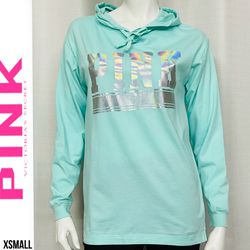 Victoria's Secret Pink Hoodie Sz Xsmall Pullover Light Teal Turquoise Oversized
