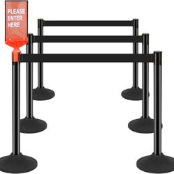 6 Pack Stanchions with Retractable Belts - Heavy Duty Crowd Control Barriers with Weighted Rubber Base, Retractable Belt Stanchions for Queue Line, Ev