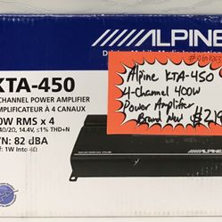 Alpine KTA-450 4-Channel 400W Power Amplifier Brand New 