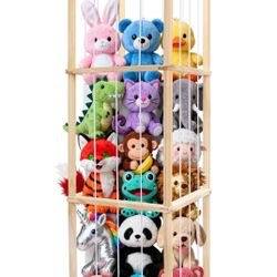 Stuffed Animal Storage Organizer, Wooden Large Stuffed Animal Holder Organizer with Wheels