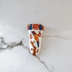Ceramic Wall Pocket Vase with Bird and Floral Relief
