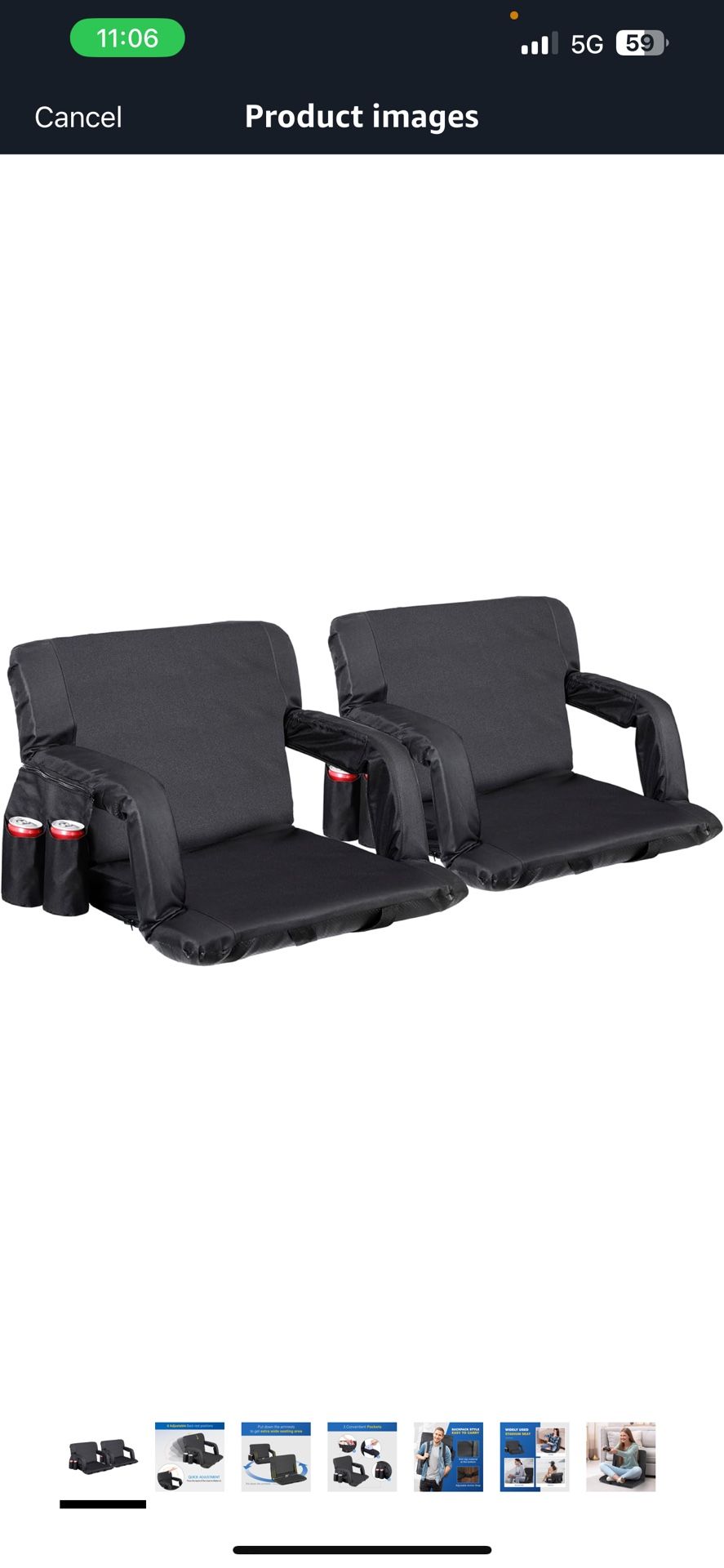Folding Stadium Seat Chair with Back Support and Cushion for Bleachers 2 Pack, Reclining Bleacher Seat with Back, Armrests and Cup Holders