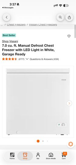 Vissani 7.0 cu. ft. Manual Defrost Chest Freezer with LED Light in White, Garage Ready