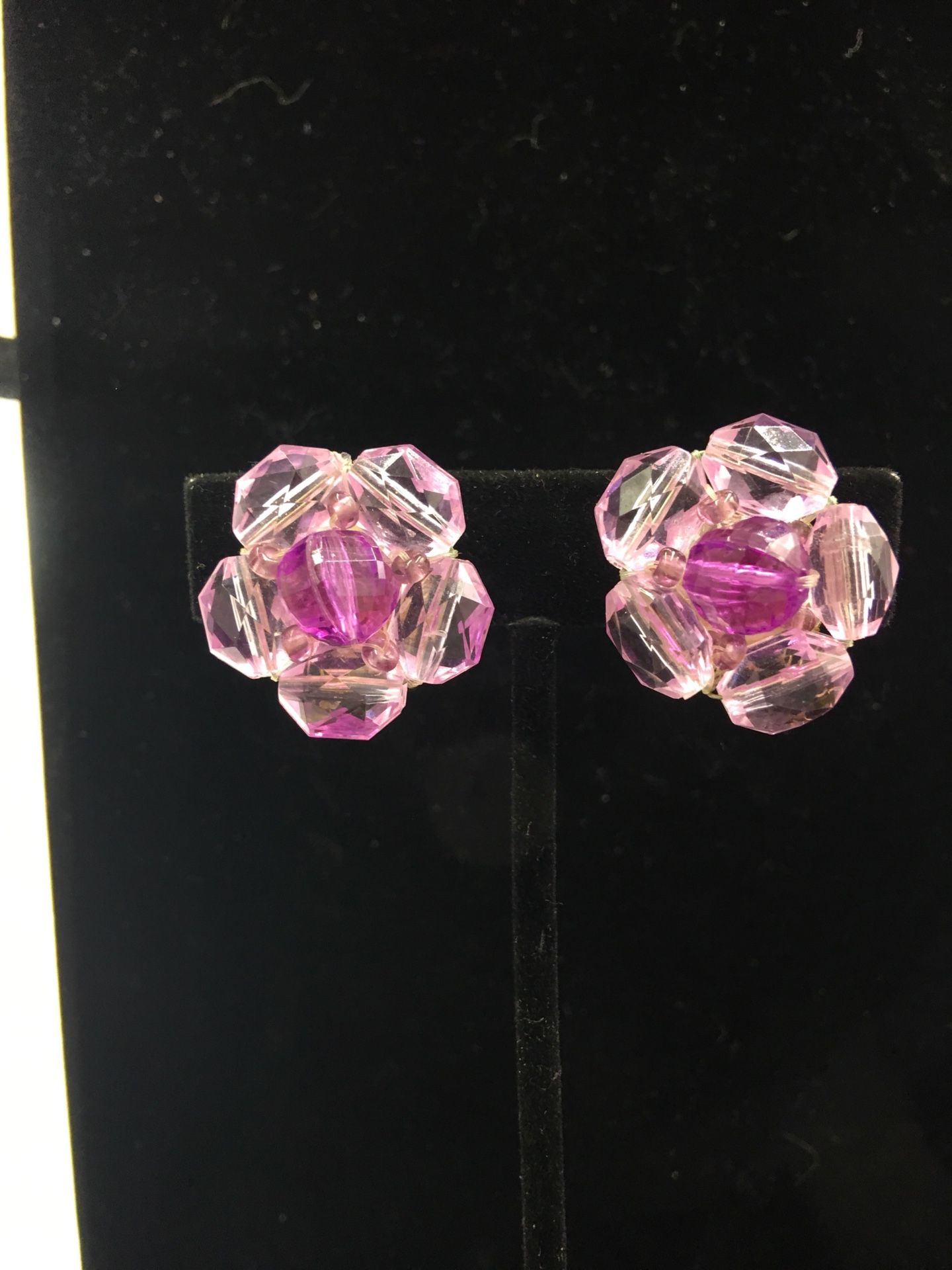 Vintage light amethyst cluster clip on earrings signed W GERMANY