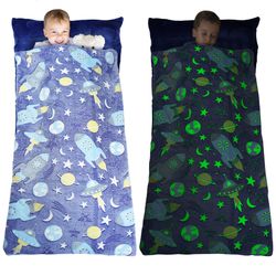 Glow in the Dark Kids Slumber Bag with Pillow Blanket 62x28 Starry Sky
