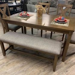 "Clara Dining Table 6 Piece Set Table+Bench+4 Chairs! New In The Box! Setup&Delivery Available!
"