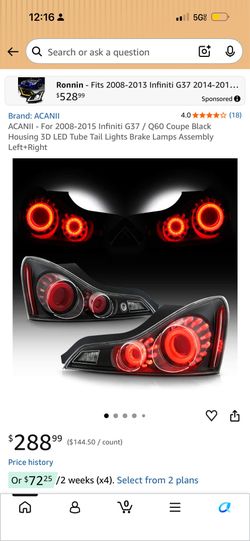 Infiniti G 37 coupe rear tail lights
