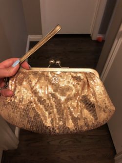 COACH gold sequin clutch purse