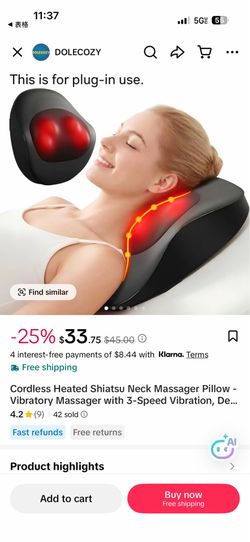 Cordless Heated Shiatsu Neck Massager Pillow – New Sealed