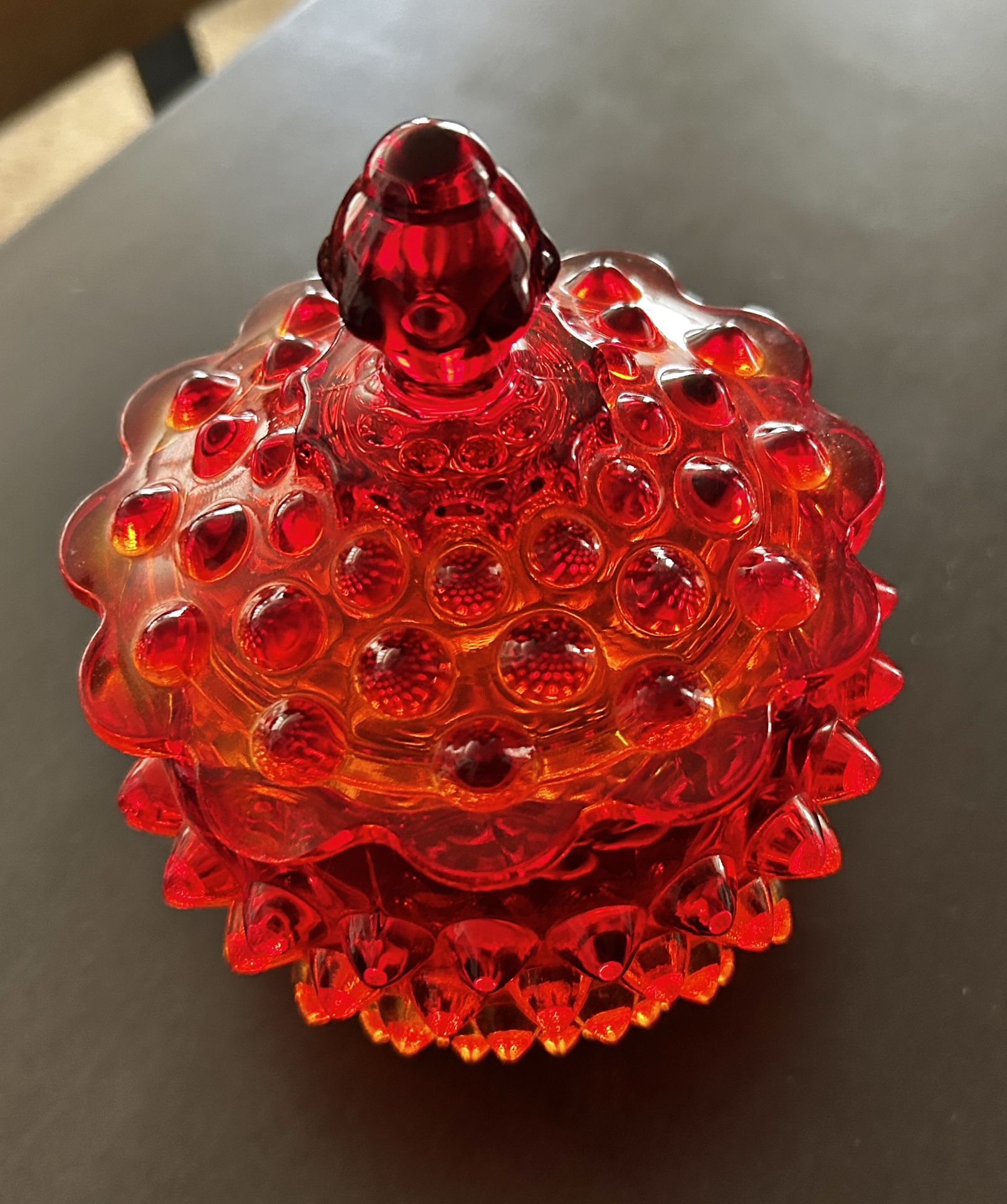 Vintage Fenton Ruby Red Hobnail Candy Dish Vanity Dresser Jar With Lid