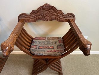 Set of 4 Hand-Carved Safari Folding Chairs – Unique Vintage Wooden Chairs