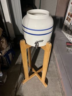 Brio porcelain ceramic crock and wooden stand water dispenser