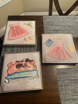 Lot of 3 glitter little girls room wall decorations frames