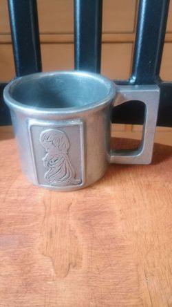 Vintage pewter childs praying mug