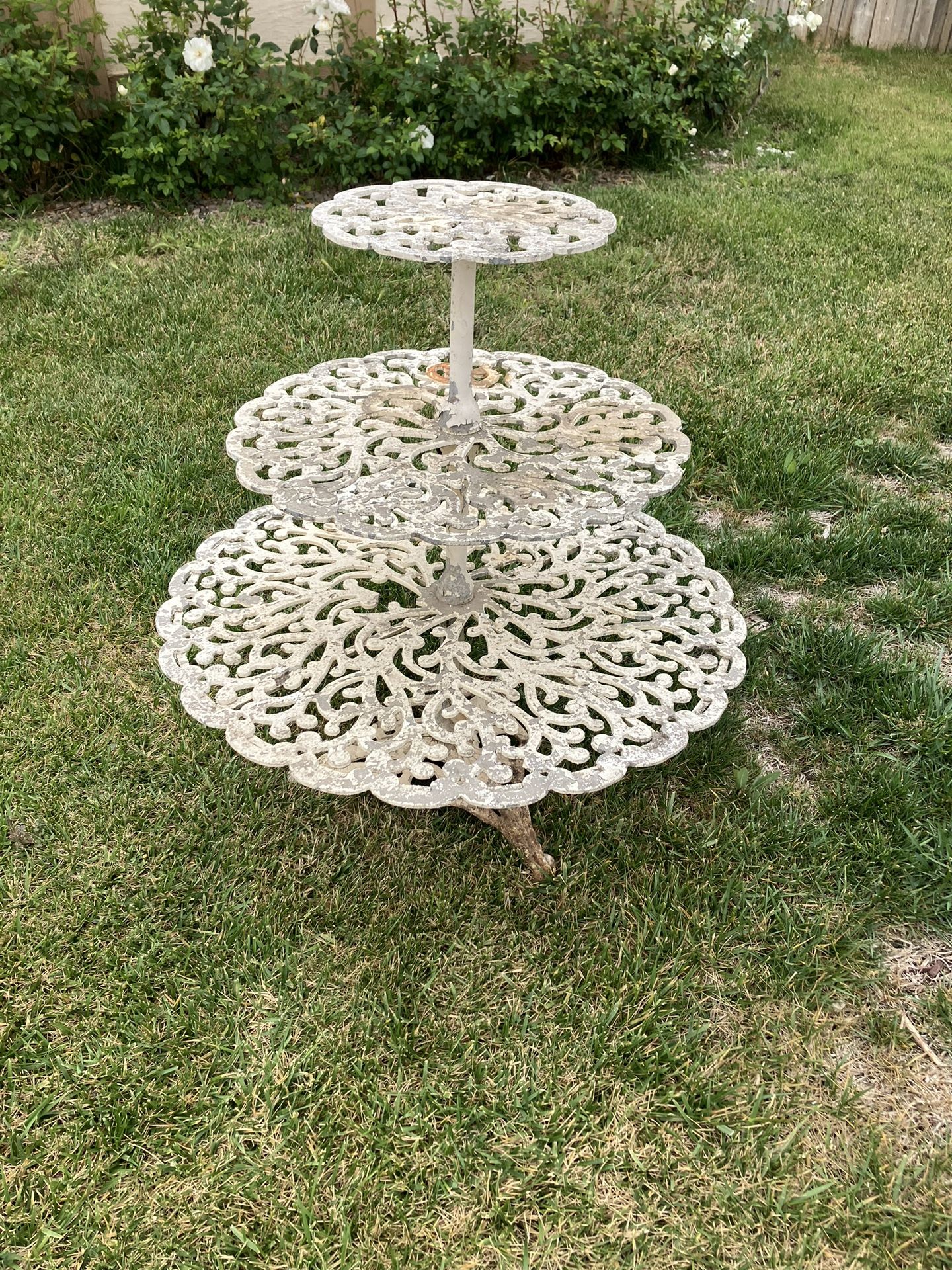 Vintage Antique 3 Tier Garden Plant Stand Table