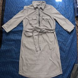 Mlle Gabrielle Striped Midi Shirt Dress - Size Medium