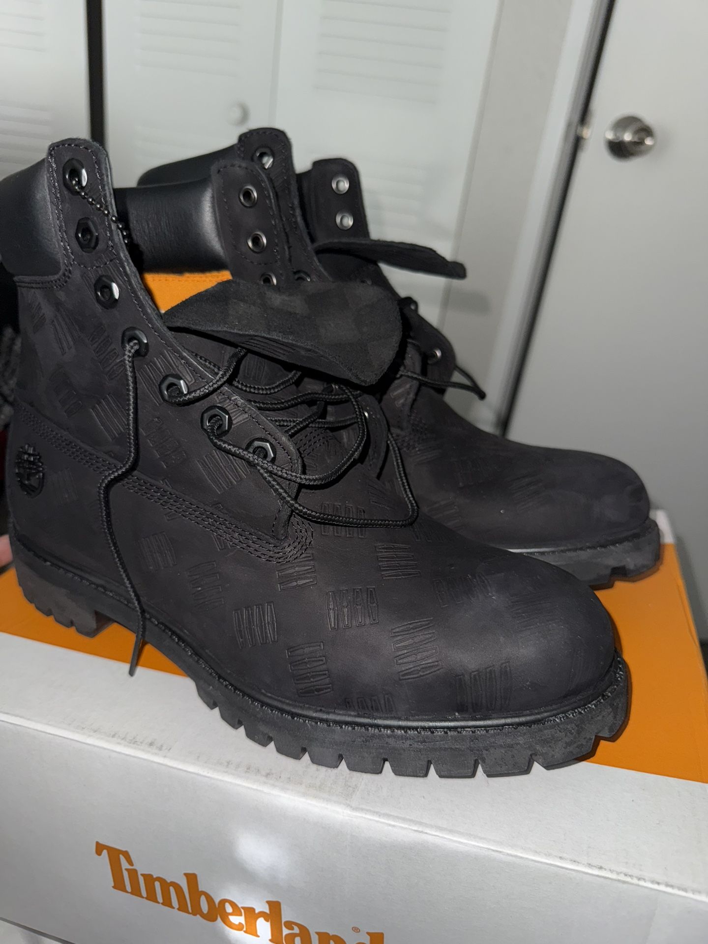 Black Monogram Timberlands Size 11