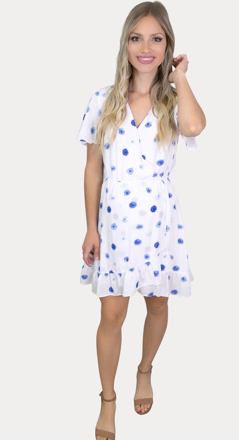 White and blue flower dress