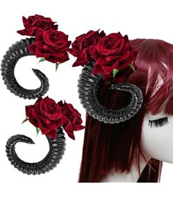 Gothic Ram Horn and Rose Hair Clips