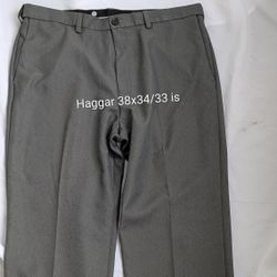New Mens Haggar Clothing Graphite Gray Cool 18 Performance Dress Pants, Flex Waist For 3" More, Comfort Stretch 38x33 tag says 34. 100% Polyester, WPL