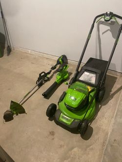 Green Works Self Propelled Mower,String trimmer and blower
