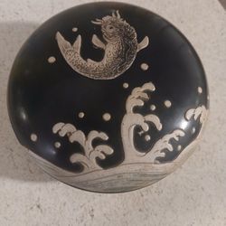 Rare Japanese Hand Crafted Hand Carved Antique Black Laquer Box
