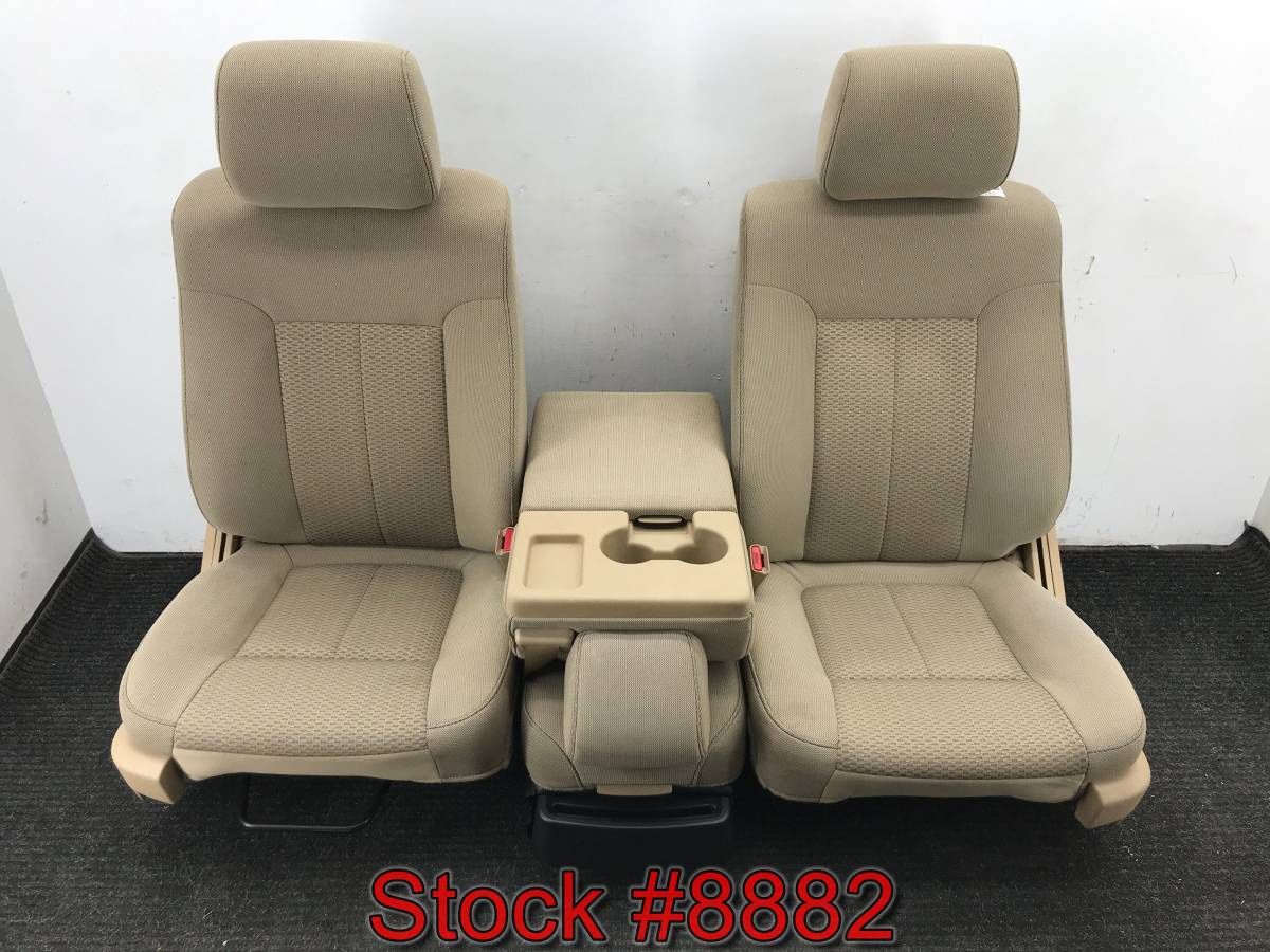 Tan Cloth Power Front 40/20/40 Bucket Bench Console Seats For A 2011 Through 2014 Ford F150 Standard Or Crew Cab Stock #8882