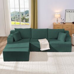 106" L-Shape Sofa Couch, Modular Sectional Sofa with Corduroy Fabric