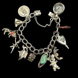 Vintage Sterling Silver Mixed Metal Life Charm Bracelet 7” 50.9 Grams (24)65