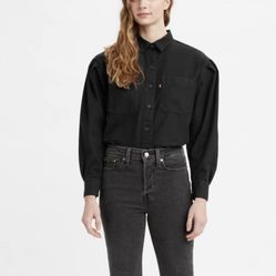 NWT Levis Black Women's Puff Sleeve Shirt Jacket Size M.  