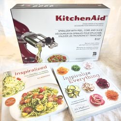 KitchenAid Blade Spiralizer with Peel, Cut & Slice, KSM1APC, New in Box, Retail $129  + Two Bonus Books