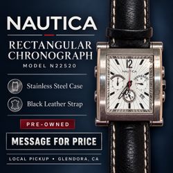 Nautica N22520 Rectangular Chronograph Watch – Black Leather Strap