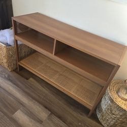 Wood And Wicker Entry Table 