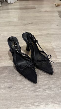 Black kitten heels with bow tie detail (size 6)