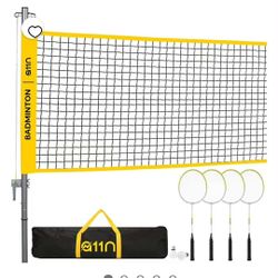New A11N Outdoor Badminton Set - Includes Anti-Sag Net, 4 Rackets, 2 Shuttlecocks, and Carrying Bag - for Backyard, Beach, and Park