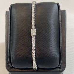 14K Diamond Lab Emerald And Round Diamonds Tennis Bracelet 6.0 Ct 